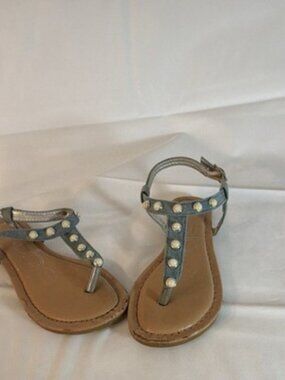 bebe Studded Gray Strappy Flat Sandals Women's Buckle Casual Summer